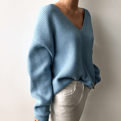 Casual Loose Fit V Neck Women's Sweater