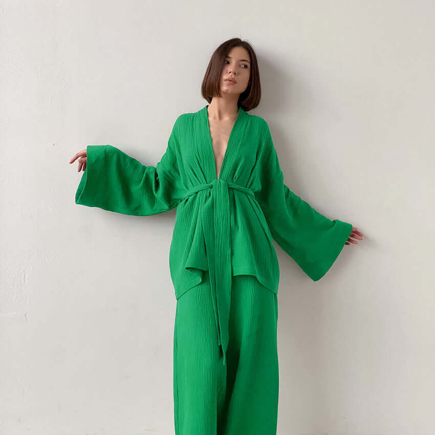 Ladies' 2-Piece V-Neck Shirt & Pants Set - Luxivelle