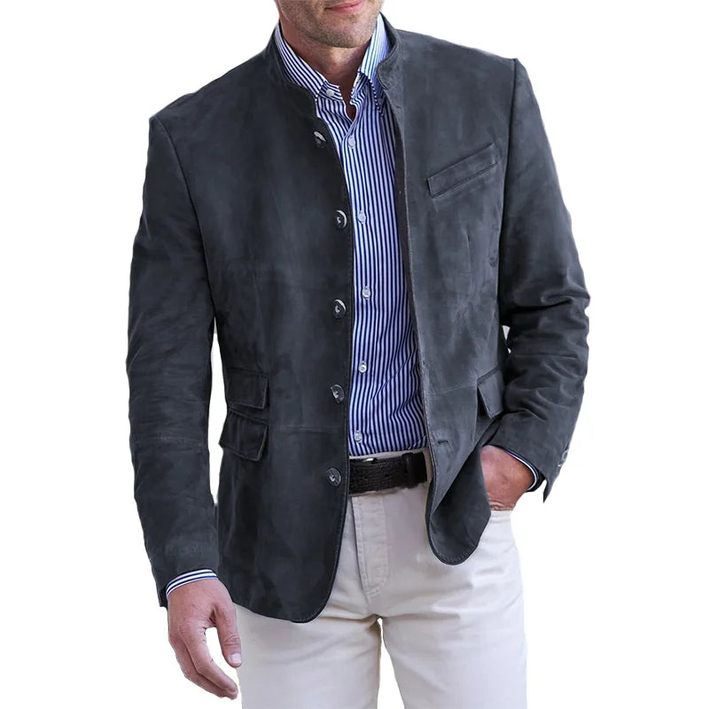Slim Fit Mandarin Collar Mens Blazer Jacket - Luxivelle