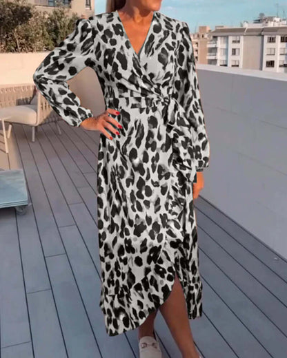 Fashionable Leopard V Neck Mini Dress