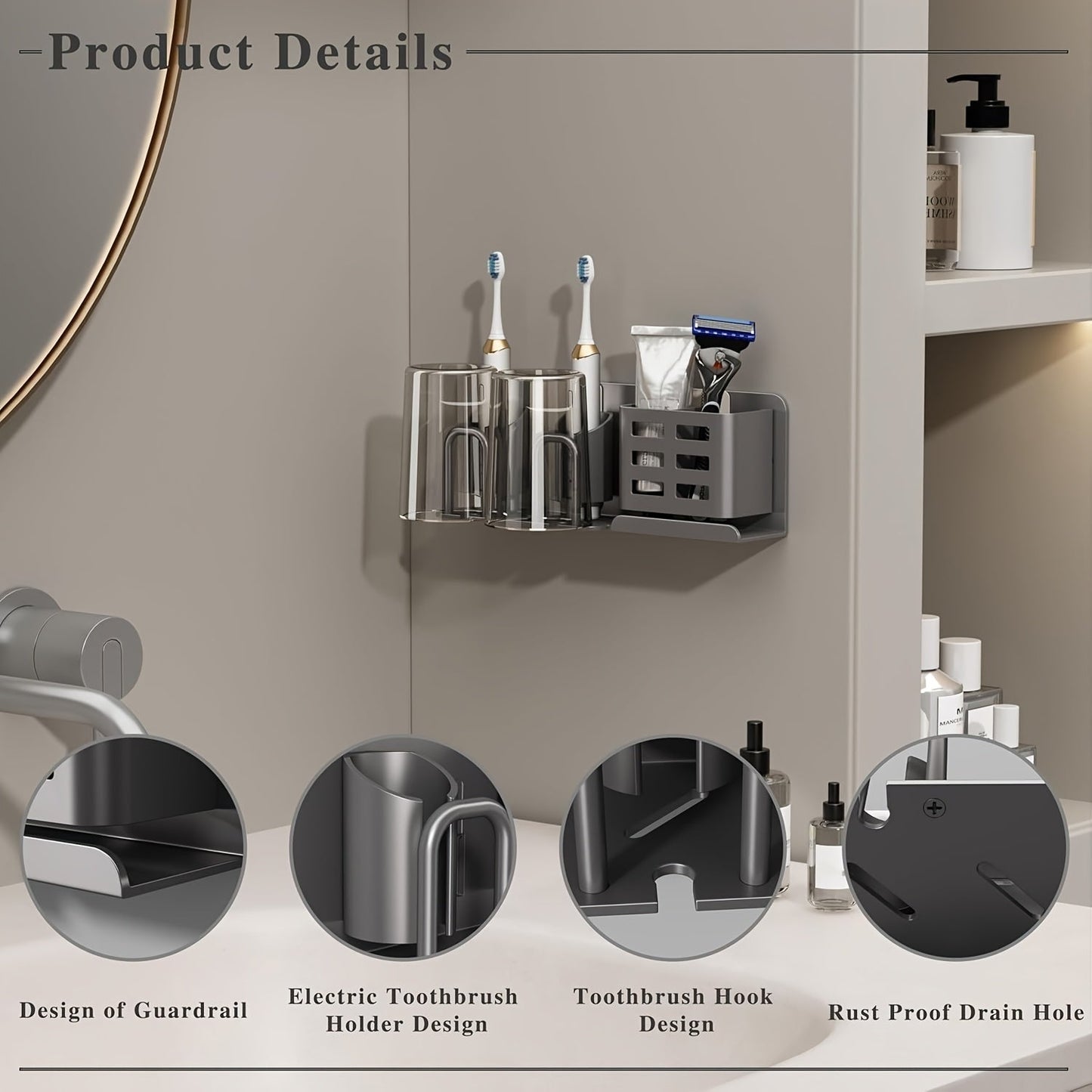 Sleek Wall Mount Toothbrush Holder with Drainage Slots