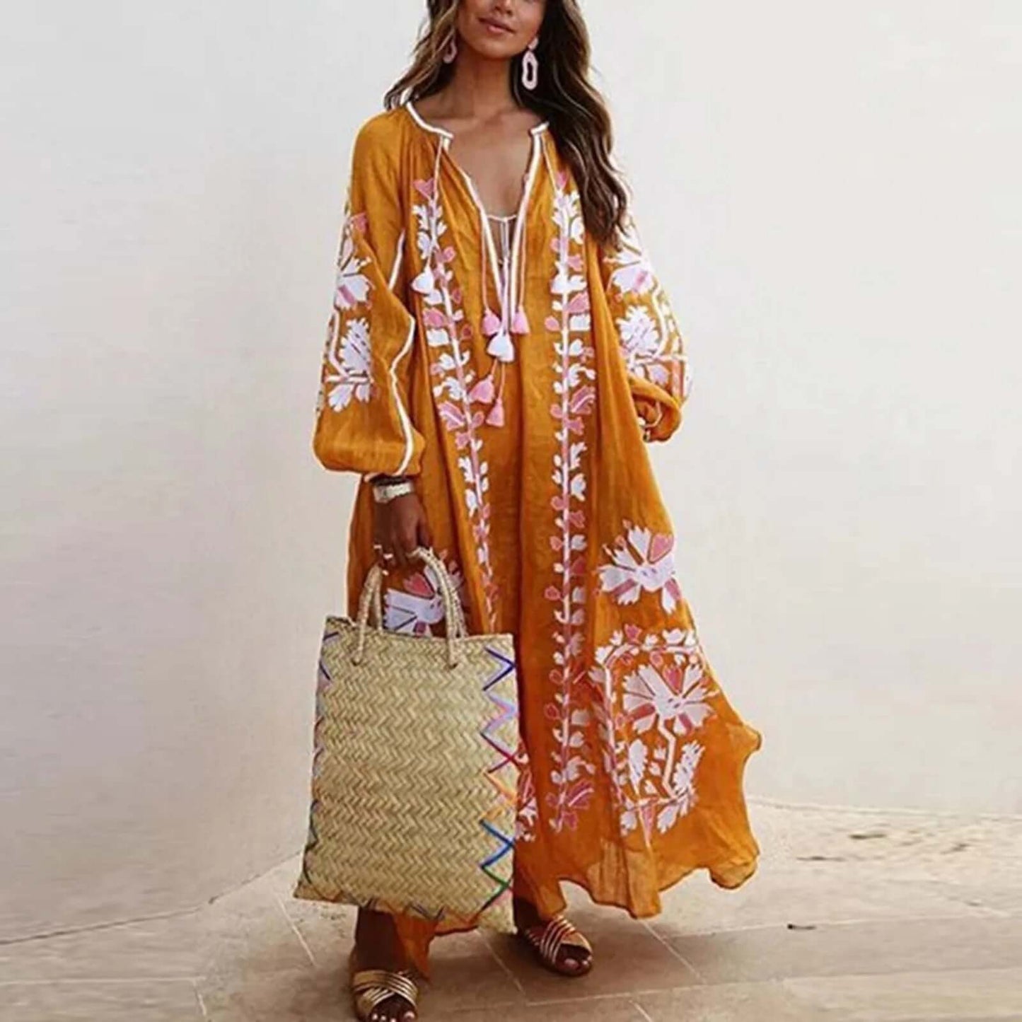 Large Floral Retro Style Dress - Luxivelle