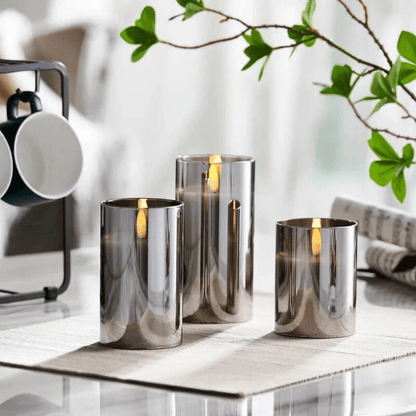 Set of 3 Authentic Faux Flame Candles in Clear Glass