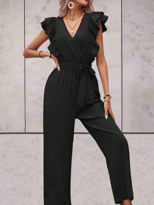 Chic Flare Sleeve V-Neck Romper - Luxivelle