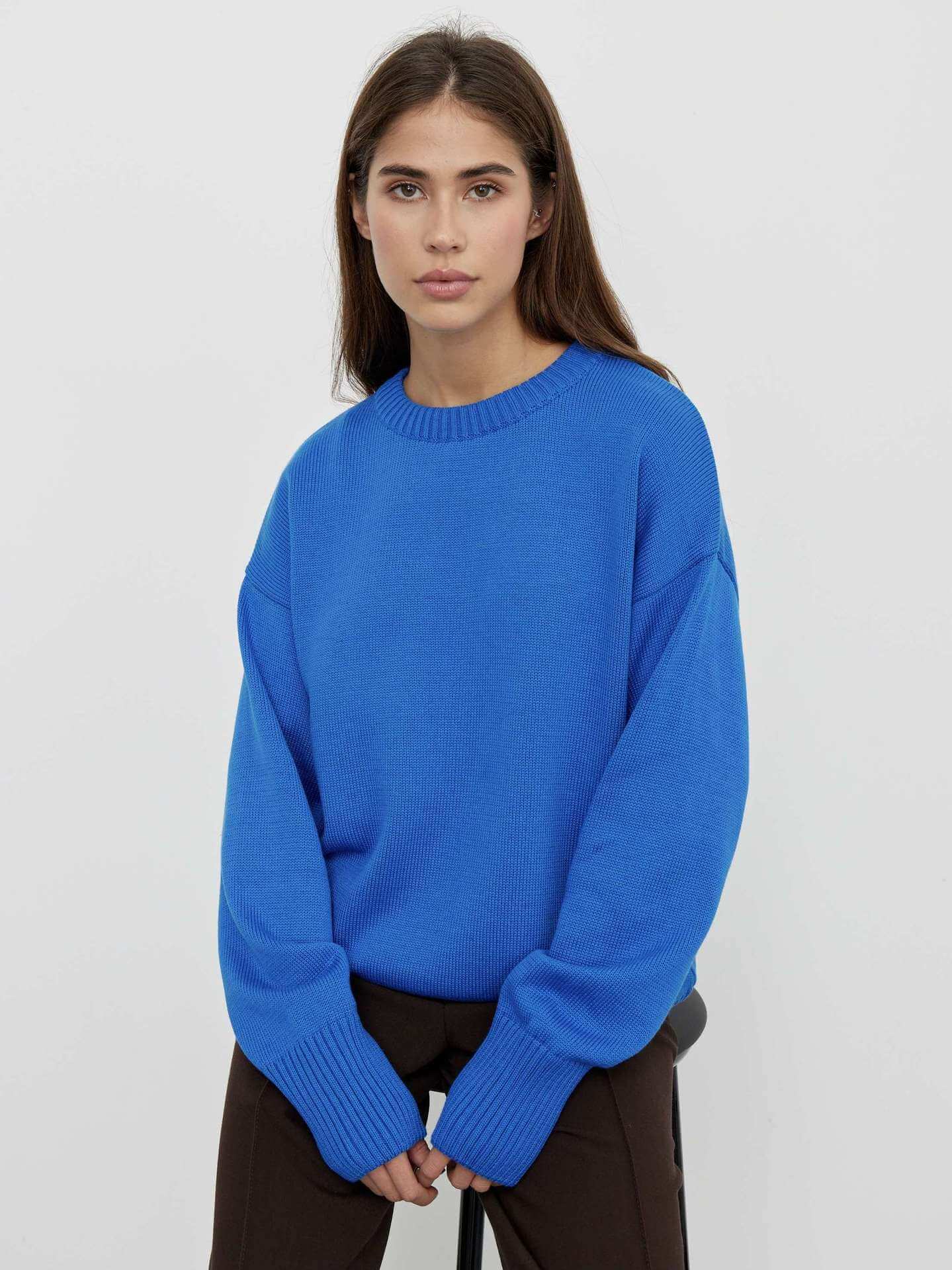 Feminine Crew Neck Fitted Knit Top