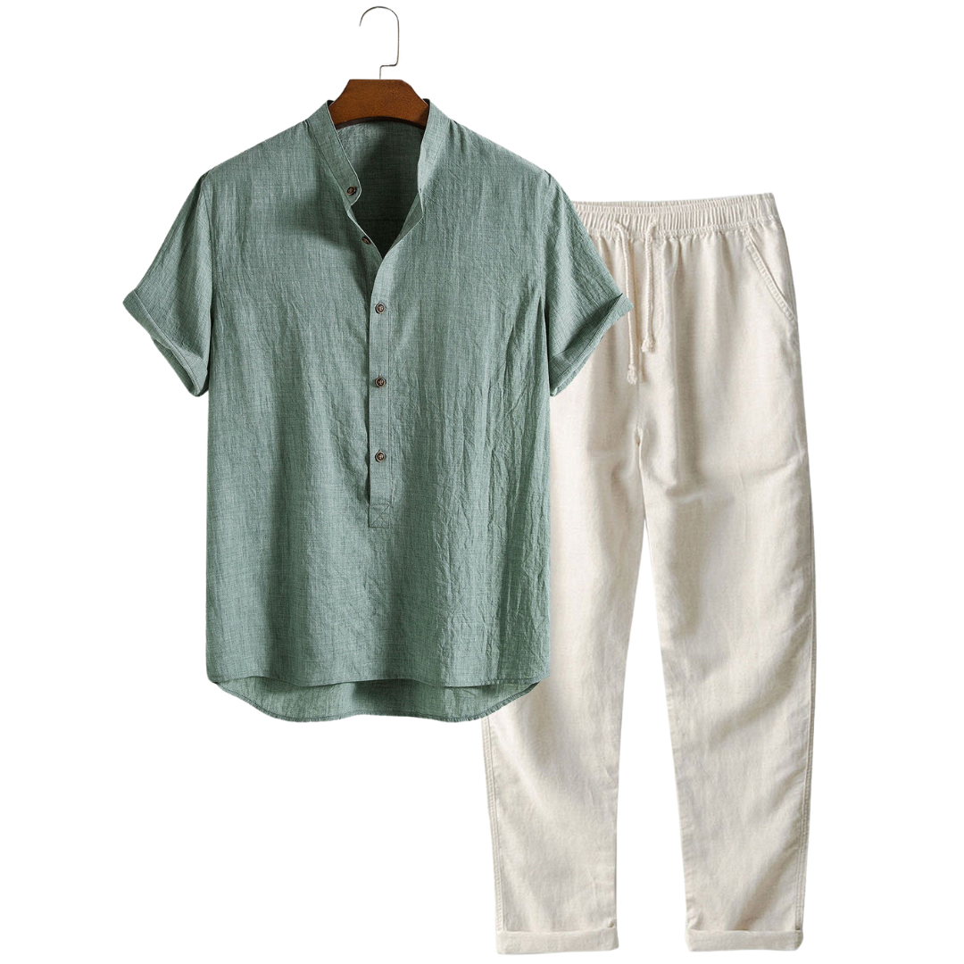Casual Loose Fit Short Sleeve Shirt and Pants Set - Luxivelle