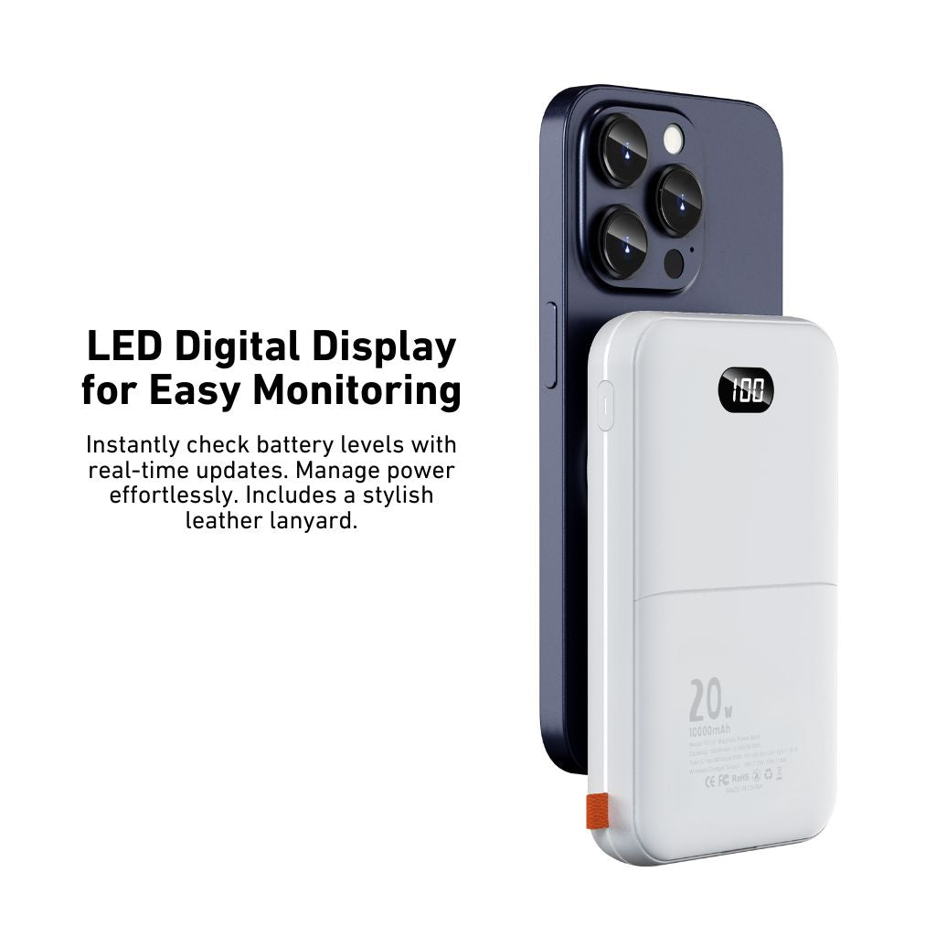 2-in-1 PowerBank with wireless, Type-C charging; sleek design, LED display, magnetic attachment, dual port for fast charge.