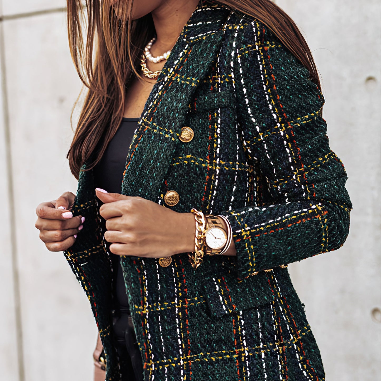 Classic Plaid Tailored Fit Women's Blazer Jacket