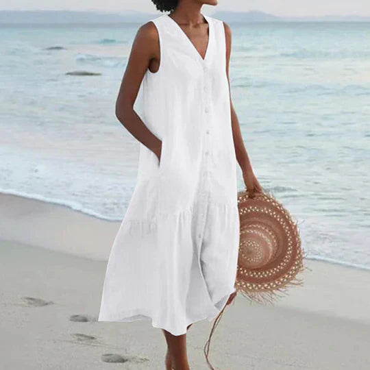 Marie | Linen Maxi Dress for Women in Delicate Pink 3