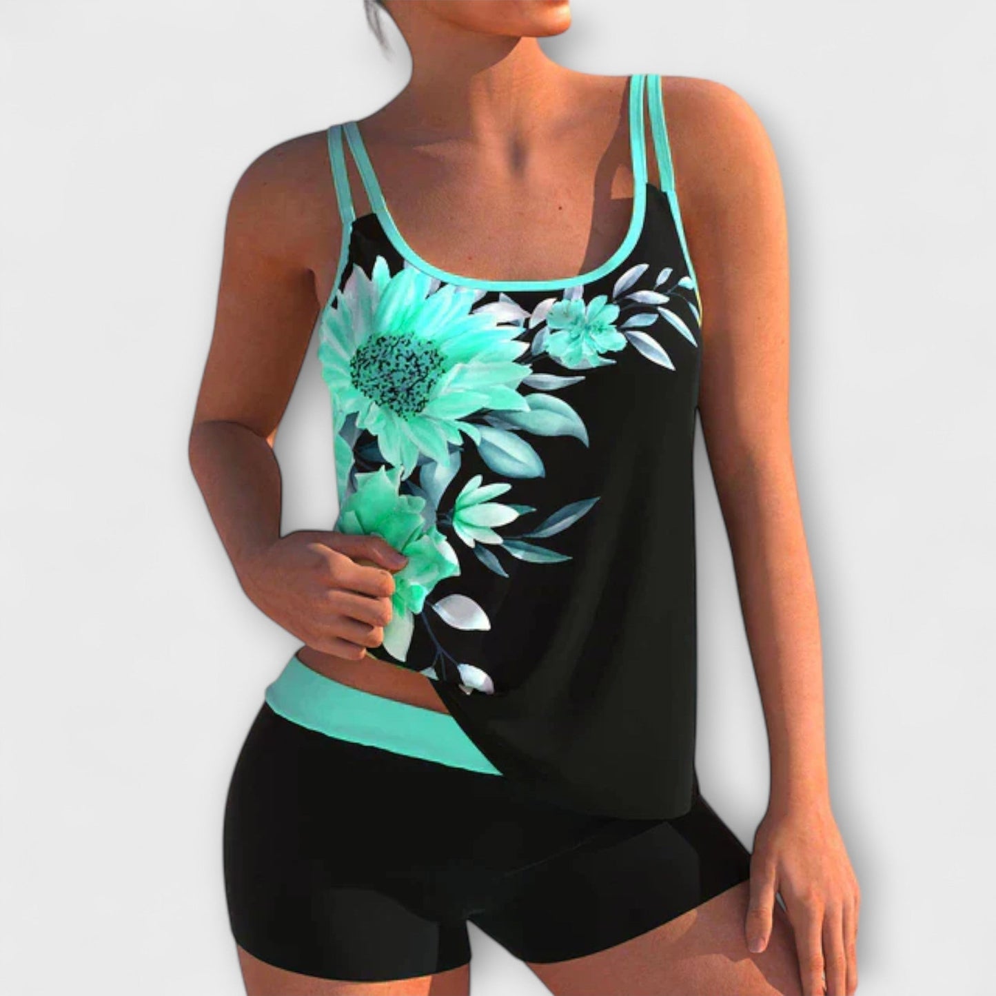 Colorful Floral Halter Tankini