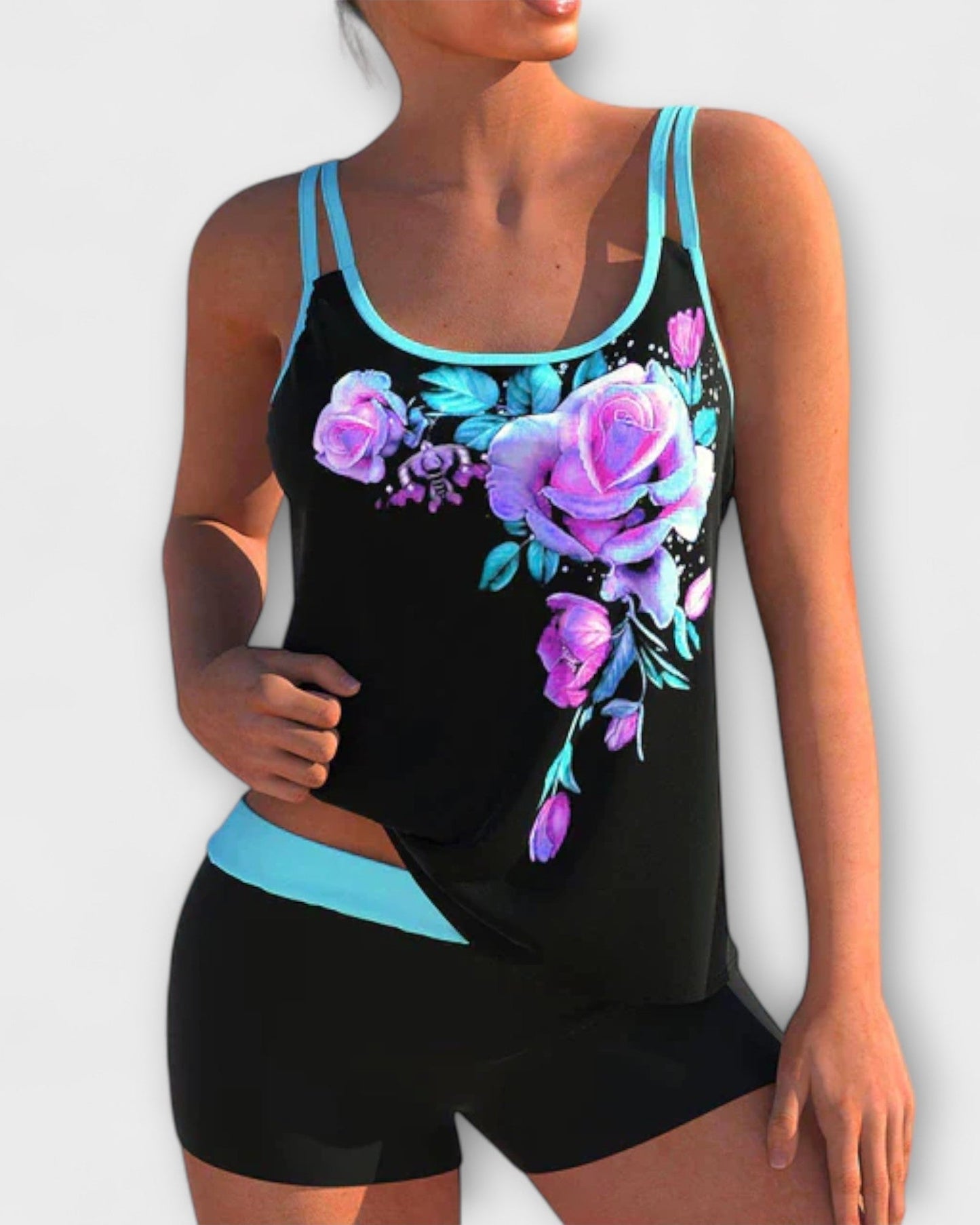 Colorful Floral Halter Tankini