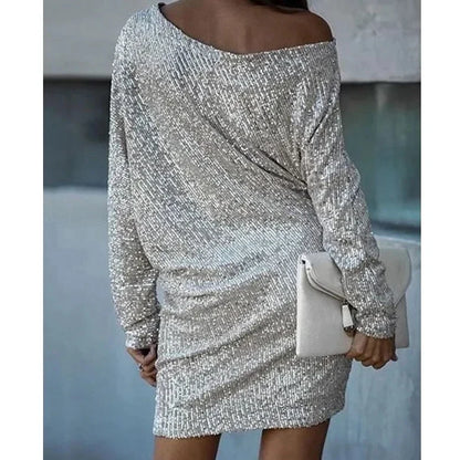 Glittery Asymmetric Little Black Dress for Ladies