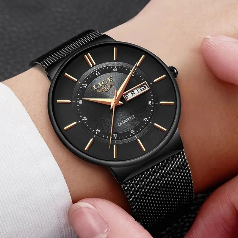 Slim Men's Waterproof Stainless Steel Quartz Watch