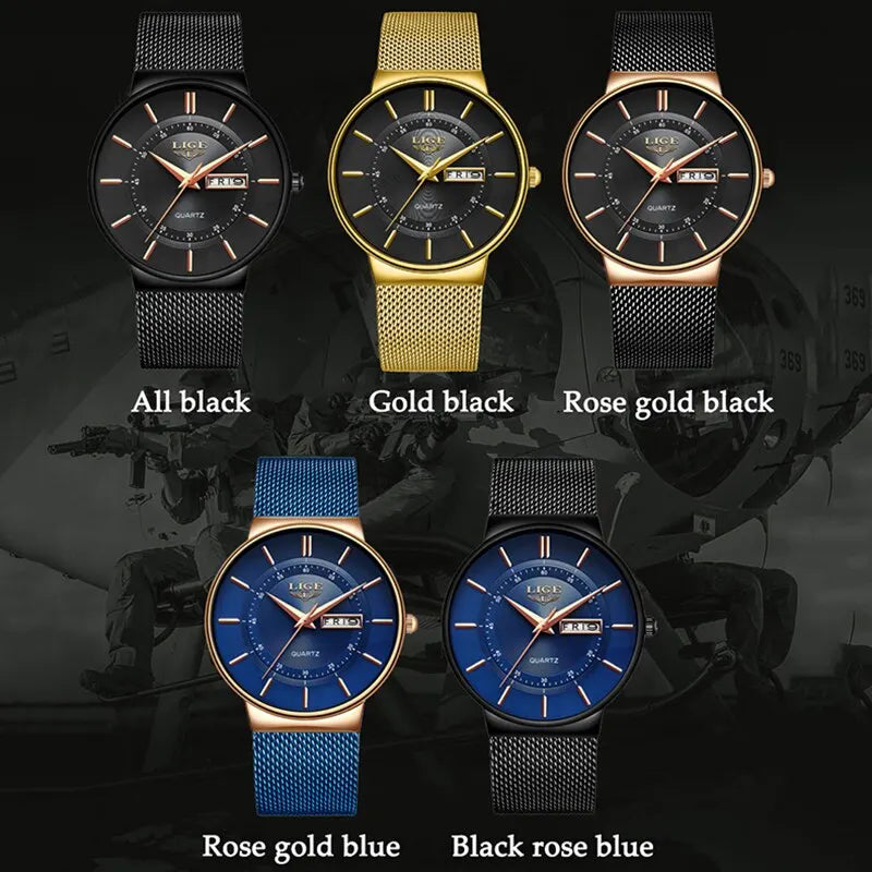 Slim Men's Waterproof Stainless Steel Quartz Watch