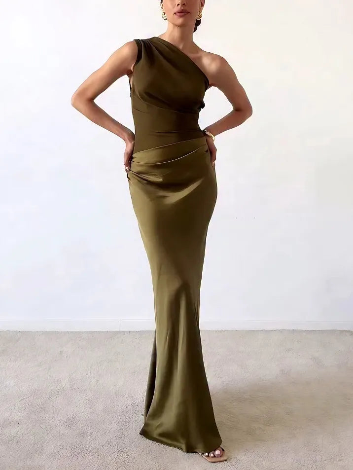 Chic Off Shoulder Ruffled Evening Maxi Dress