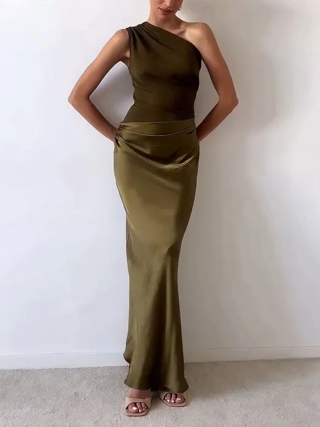 Chic Off Shoulder Ruffled Evening Maxi Dress