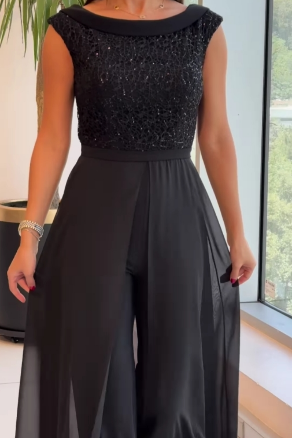Casual Crew Neck Knit Jumpsuit