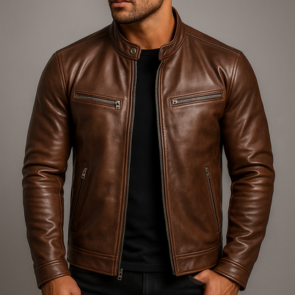 Men's Fitted Zip Up Leather Jacket