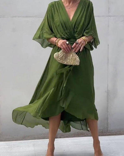 Elegant Cross Front Mid Length Dress