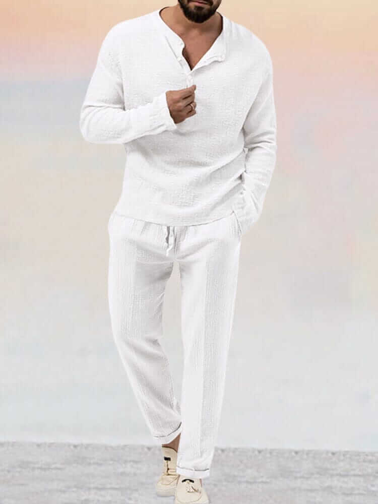 Relaxed Fit Linen Shorts Shirt Set - Luxivelle