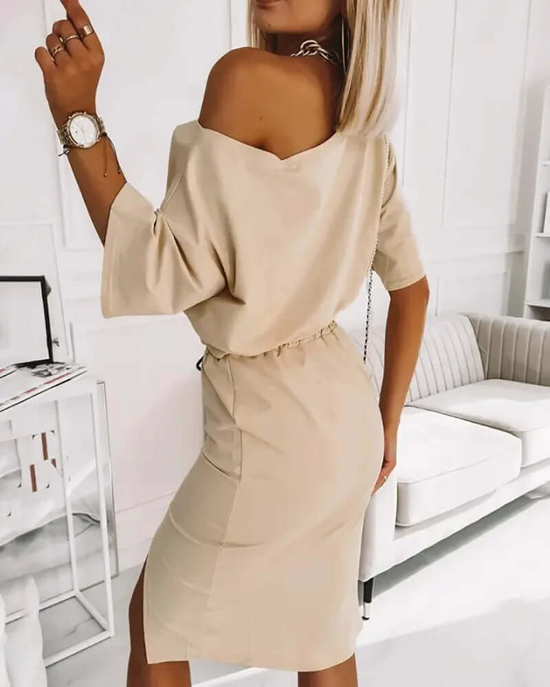 Trendy Off Shoulder Crop Top & High Slit Skirt Set