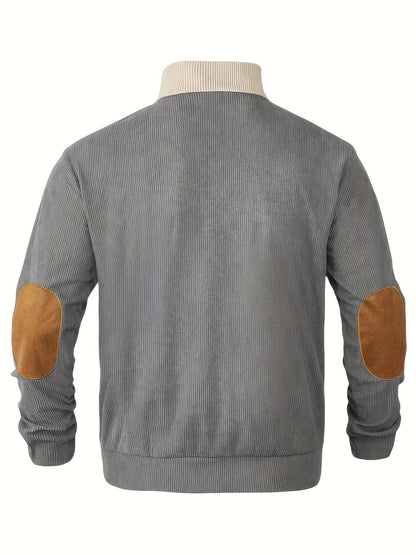 Classic Crew Neck Patched Knit Sweater for Men