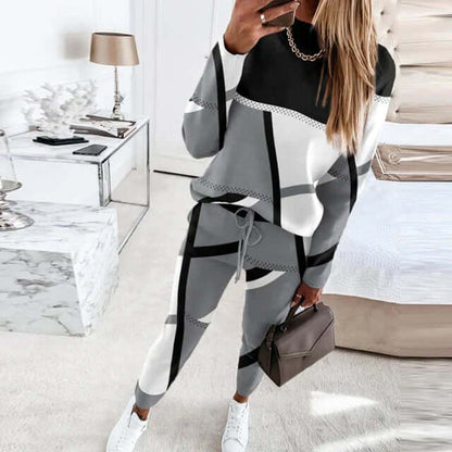 Cozy Geometric Pattern Sleepwear Set - Luxivelle