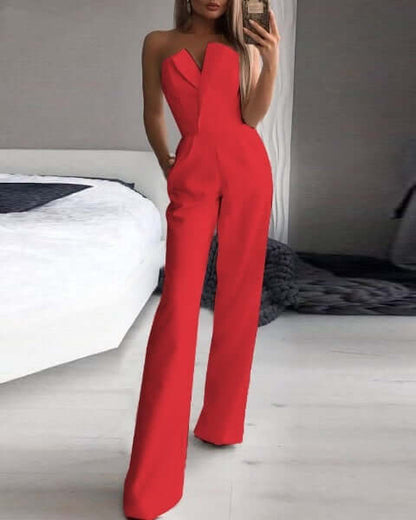 Women's Sleeveless Flowy Jumpsuit with Side Pockets - Luxivelle