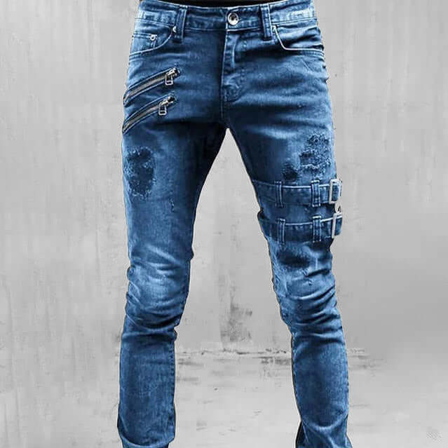 Slim Fit Distressed Biker Jeans for Men