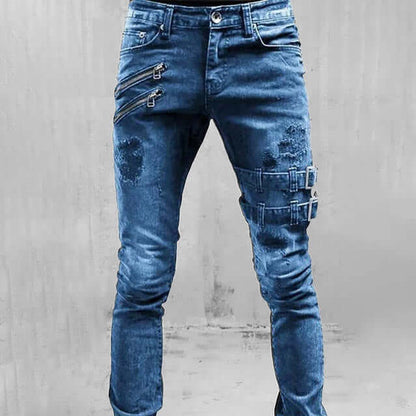 Slim Fit Distressed Biker Jeans for Men