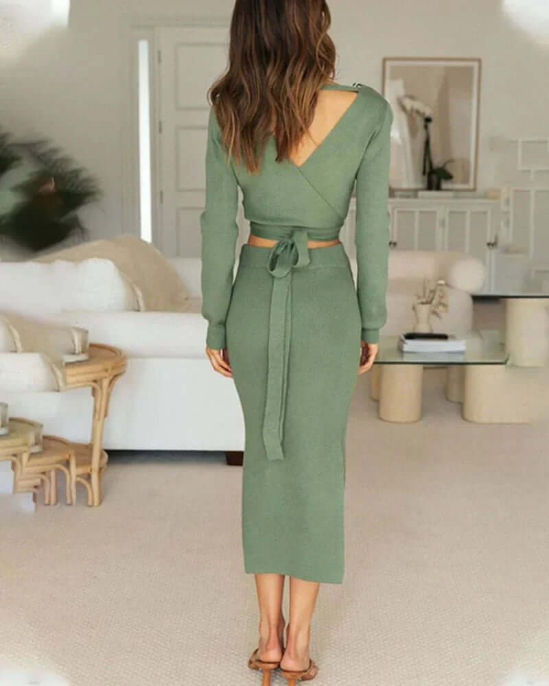 Comfy Women's 2 Piece Crop Top Midi Skirt Set