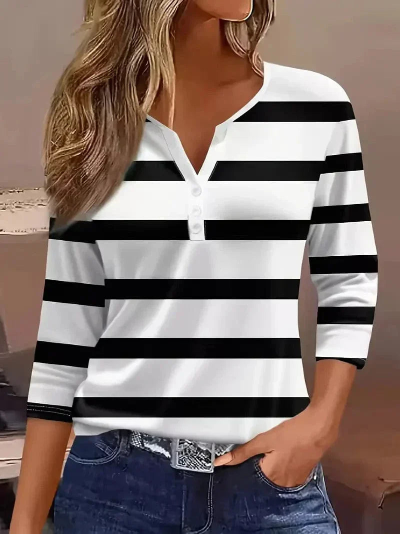 Classic Stripe V Neck T Shirt