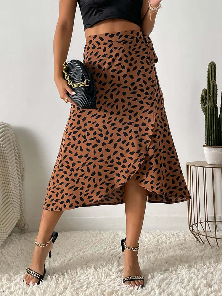 Floral Tie Waist Mid Length Skirt