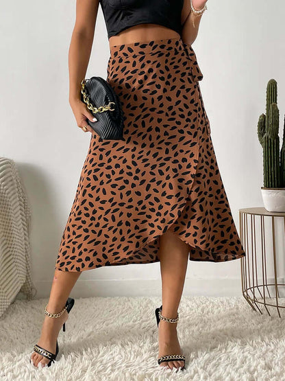 Floral Tie Waist Mid Length Skirt