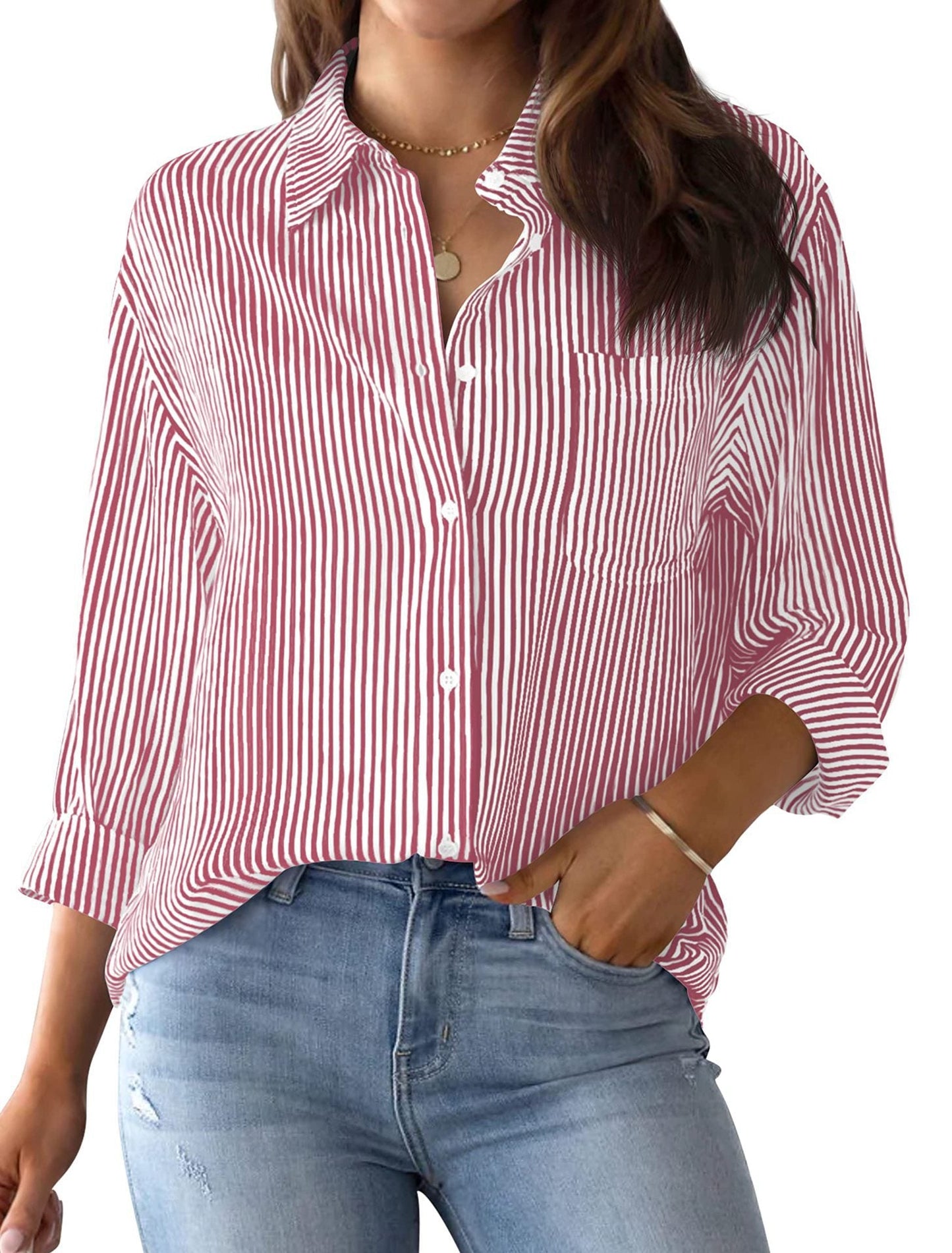 Classic Feminine Stripe Dress Shirt - Luxivelle