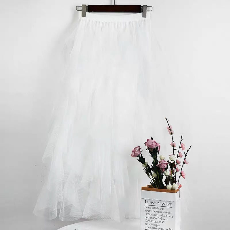 Women's Flared Mid Waist Mesh Flowy Skirt