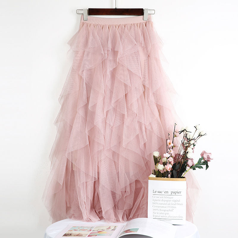 Women's Flared Mid Waist Mesh Flowy Skirt
