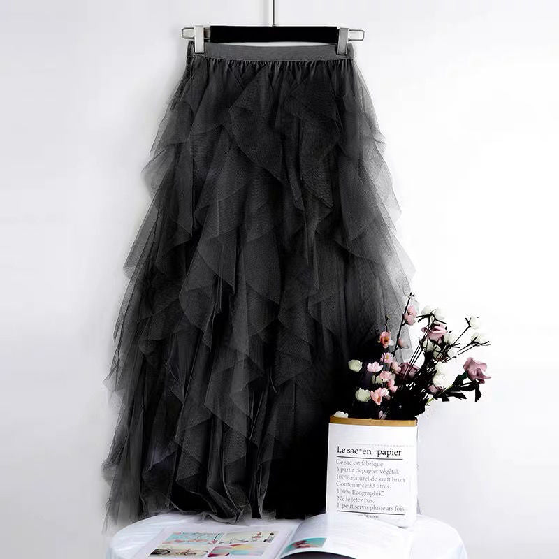 Women's Flared Mid Waist Mesh Flowy Skirt - Luxivelle