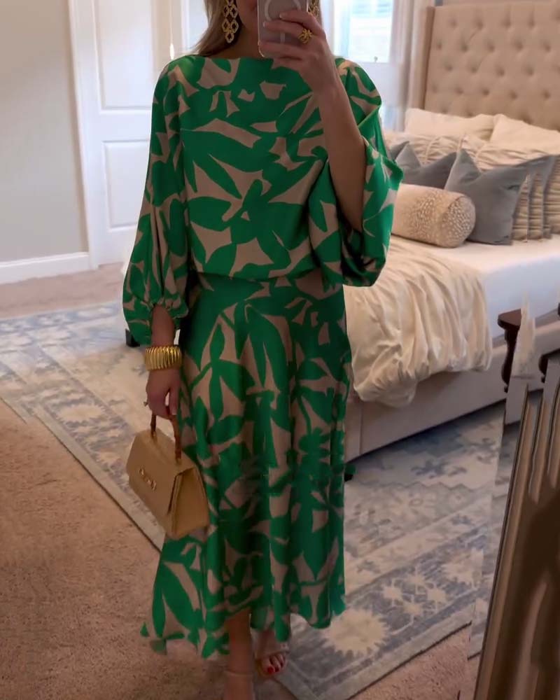 Chic 2-Piece Floral Lantern Sleeve Outfit