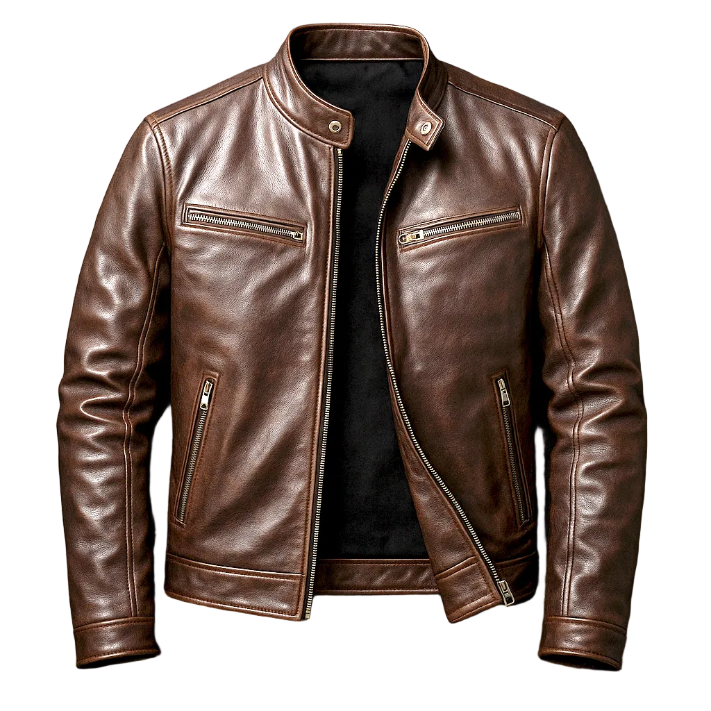 Men's Fitted Zip Up Leather Jacket - Luxivelle