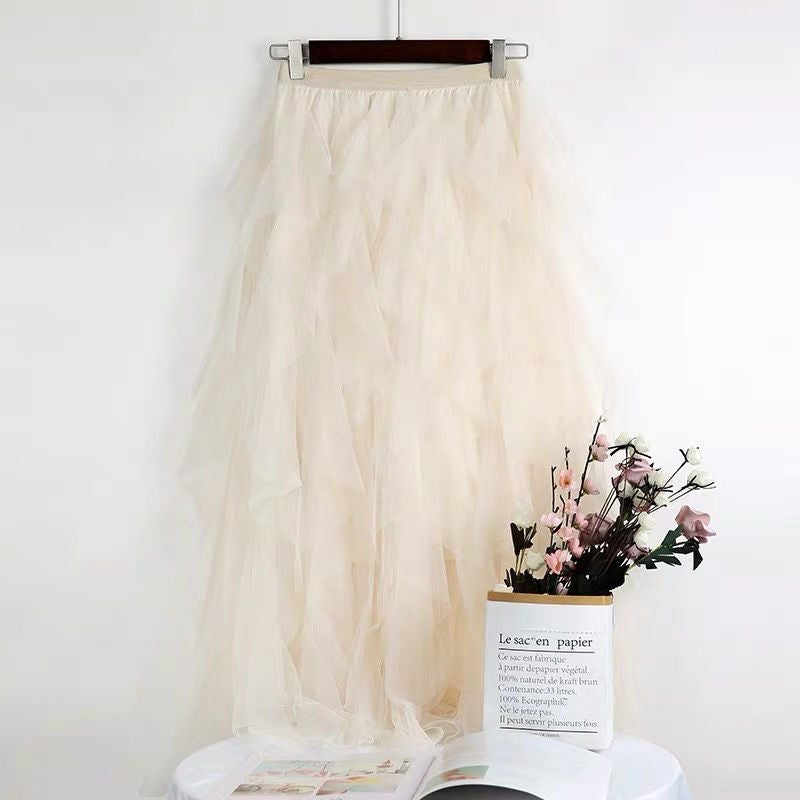 Women's Flared Mid Waist Mesh Flowy Skirt