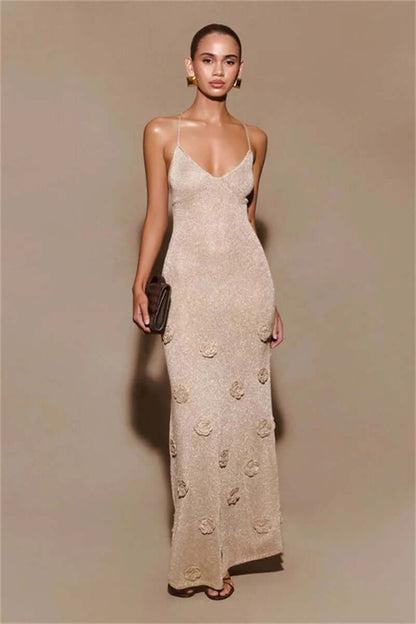 Ladies Elegant Flower V Neck Prom Dress