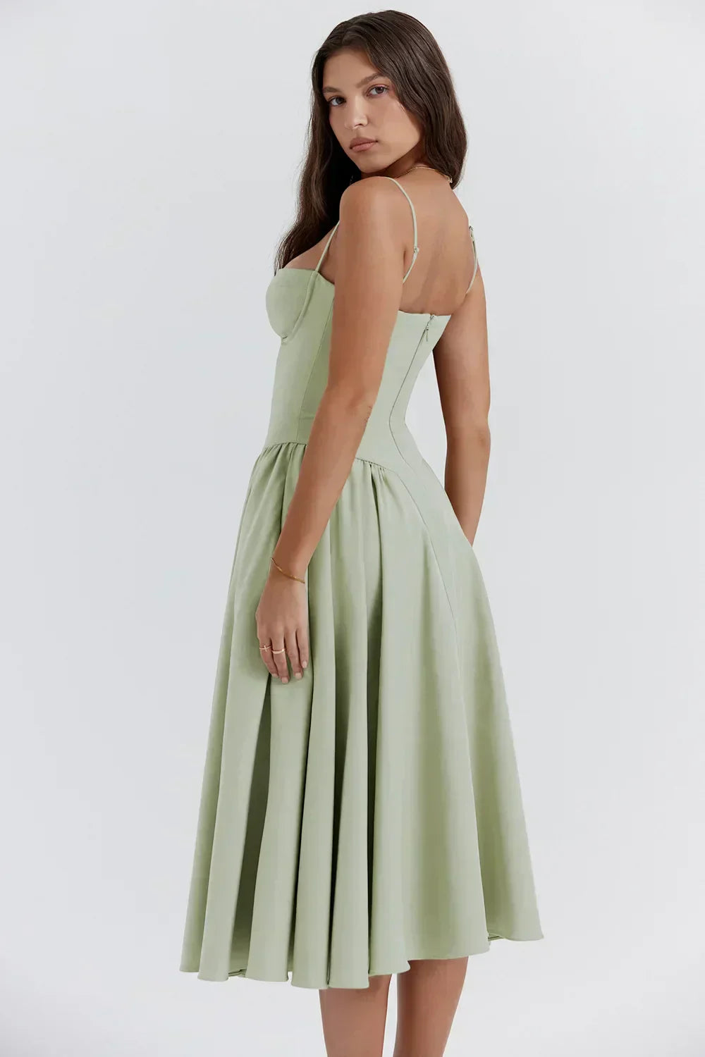 Billie | Sleeveless midi dress with corset cut