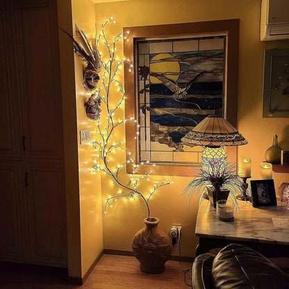 "2.3m LED grapevine fairy lights with remote, 144 LEDs, flexible modes, ideal for indoor/outdoor ambiance settings."