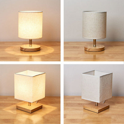 Simple Wooden Desk Lamp with Linen Shade