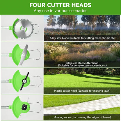 "24V cordless grass trimmer with adjustable head; lightweight, sleek design; ideal for trimming and edging in gardens."