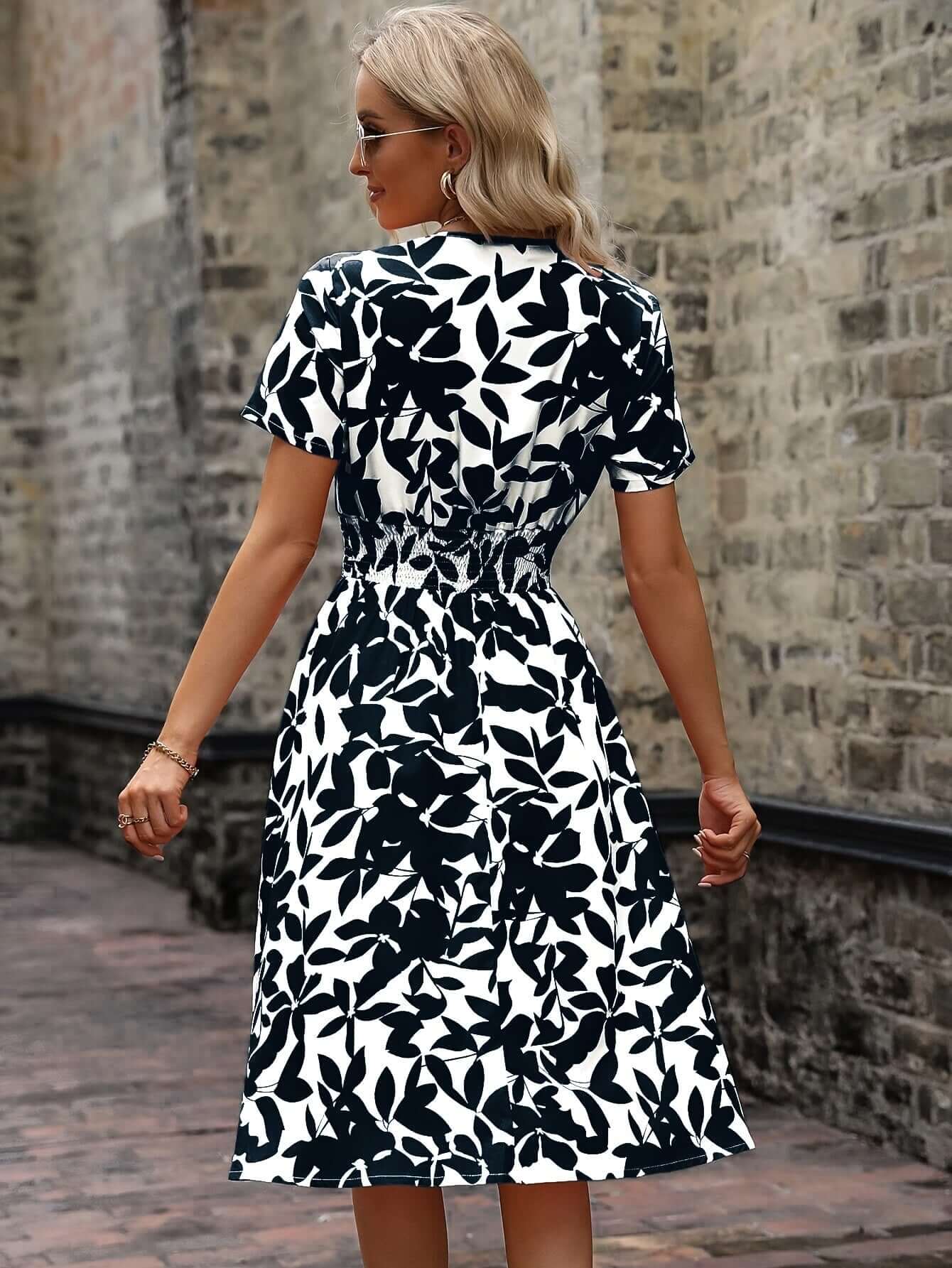 Ladies' Flower Pattern Elastic Waist Dress
