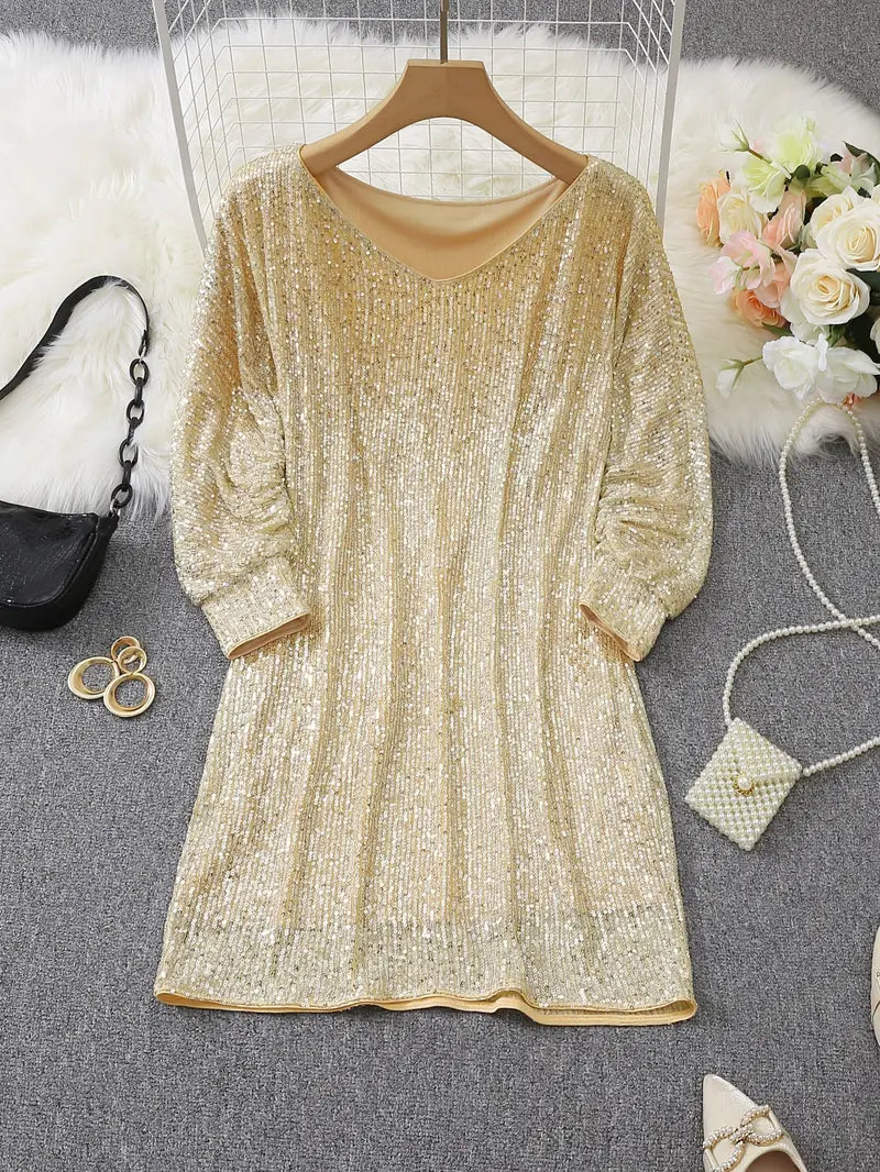 Glittery Asymmetric Little Black Dress for Ladies