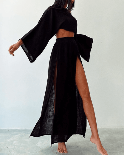 Ladies' Cold Shoulder Tunic and Long Skirt Outfit