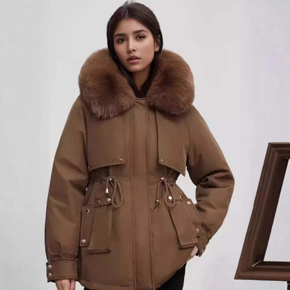 Ladies Warm Faux Fur Lined Parka Coat